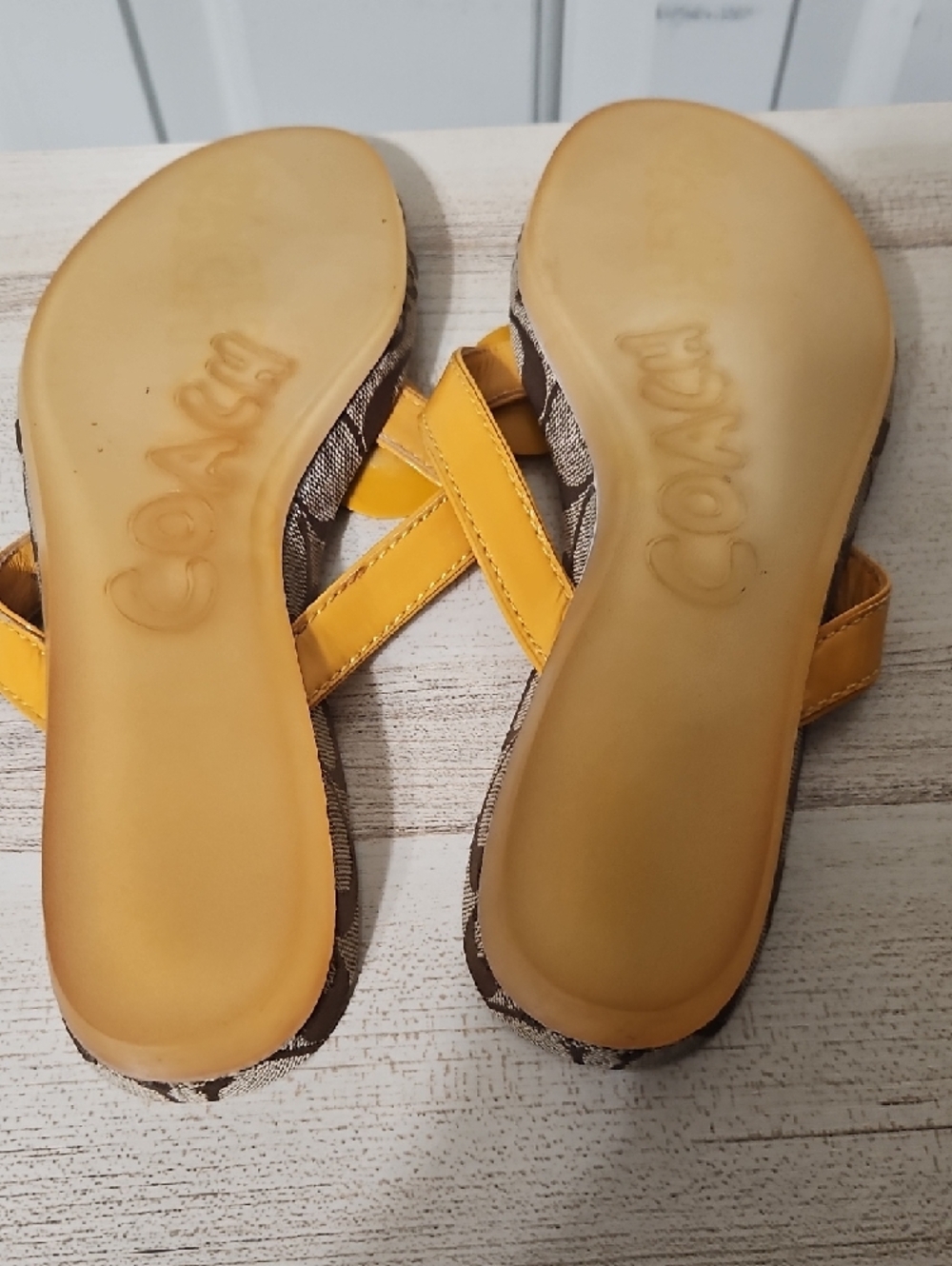 Coach EUC Poppy Chan Lemon Signature Print Thong Sandals - Picture 8 of 8